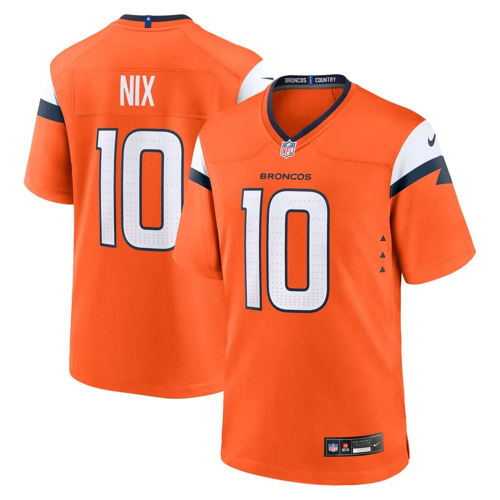 Mens Denver Broncos Bo Nix Nike Orange Player Game Jersey